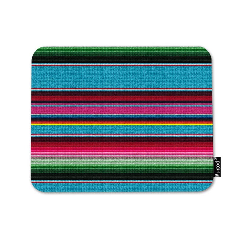 Mugod Mexican Blanket Stripes Mouse Pad Ethnic Striped Red Pink Blue Green Yellow Mouse Mat Non-Slip Rubber Base Mousepad for Computer Laptop PC Gaming Working Office & Home 9.5x7.9 Inch - Image 1